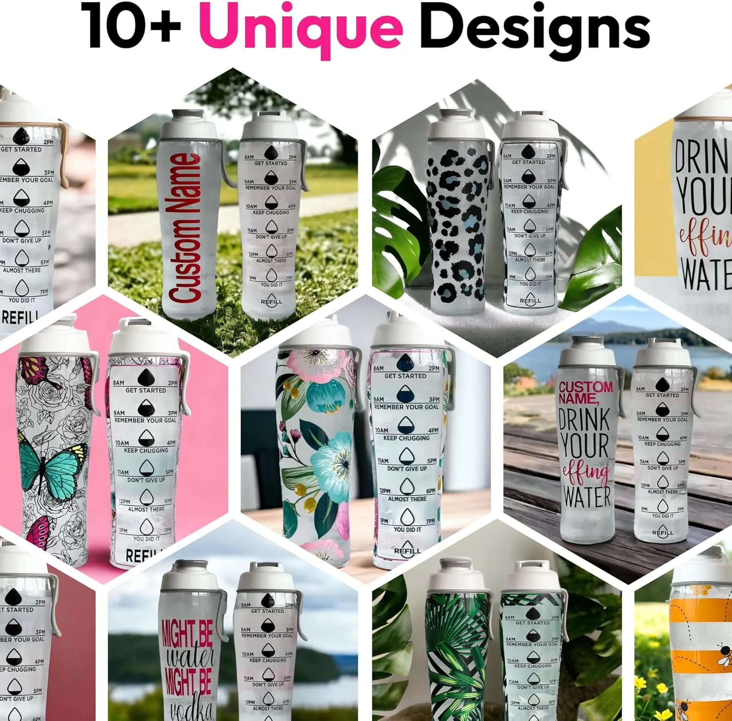 50 Strong Custom Water Bottle with Time Markers – Personalized 30 oz BPA-Free Leakproof Bottle with Chug Cap & Easy-Carry Handle – Made in USA