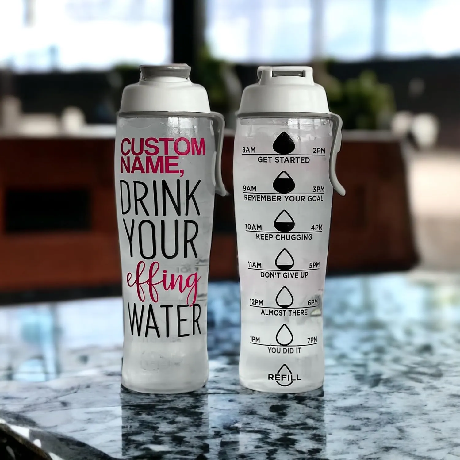 50 Strong Custom Water Bottle with Time Markers – Personalized 30 oz BPA-Free Leakproof Bottle with Chug Cap & Easy-Carry Handle – Made in USA