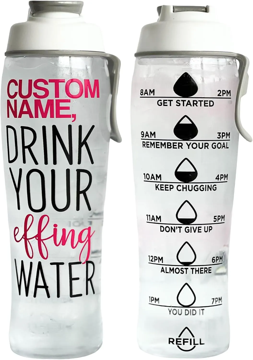 50 Strong Custom Water Bottle with Time Markers – Personalized 30 oz BPA-Free Leakproof Bottle with Chug Cap & Easy-Carry Handle – Made in USA