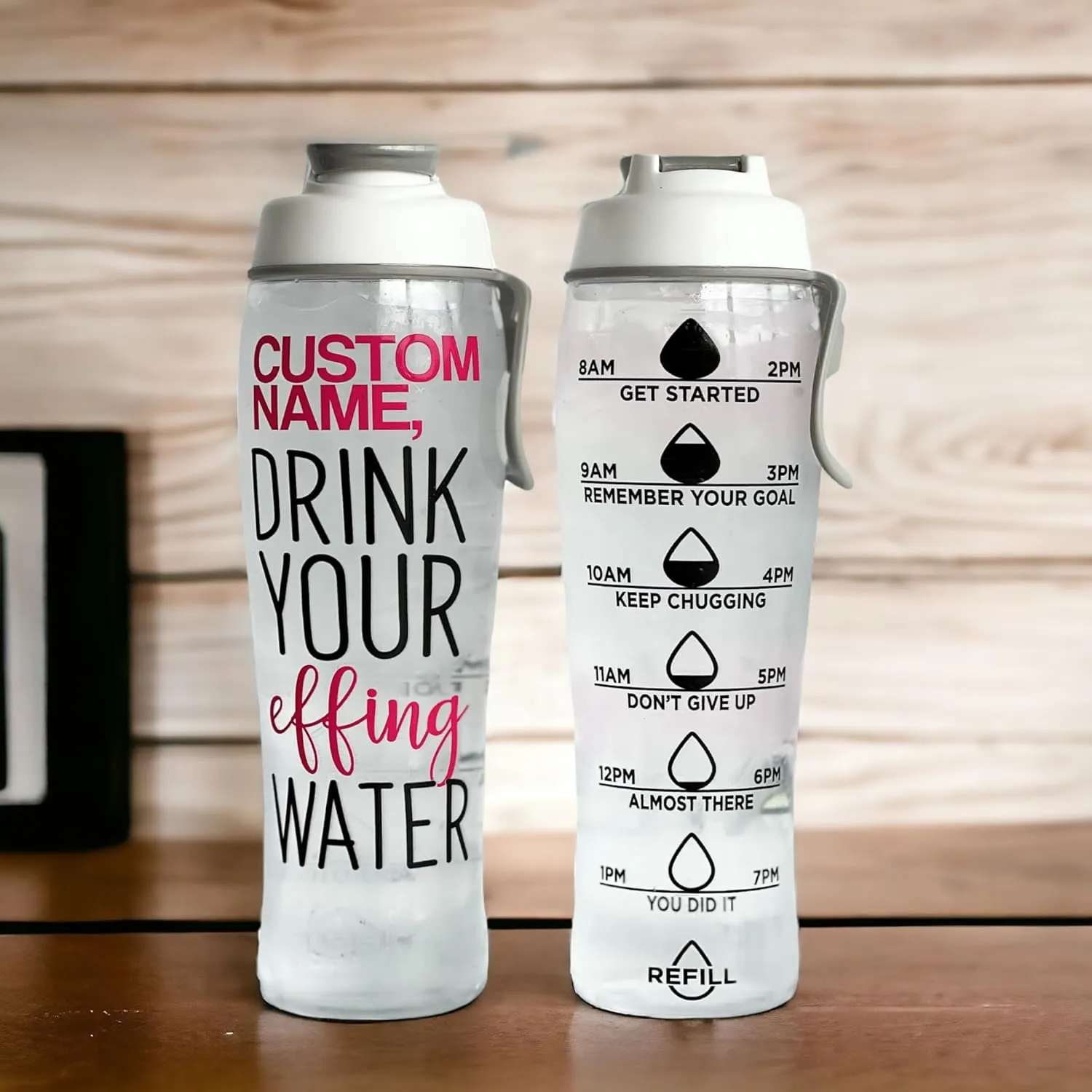 50 Strong Custom Water Bottle with Time Markers – Personalized 30 oz BPA-Free Leakproof Bottle with Chug Cap & Easy-Carry Handle – Made in USA