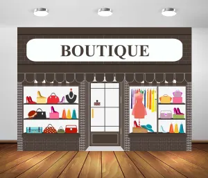 5x3ft Fabric Cartoon Clothing Store Backdrop Fashion Boutique Shopping Mall Window Dress Handbag Photography Background for Sweet Girl Lady Birthday Party Decorations Photo Props