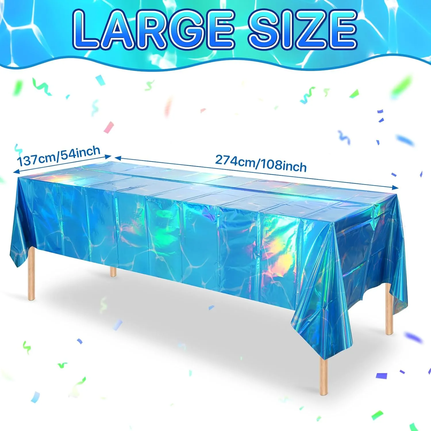 6 Pack Ocean Tablecloths Iridescent Plastic Disposable Table Cloth Rectangle Water Wave Table Covers for Under Sea Ocean Pool Beach Party Decorations, 54 x 108Inch