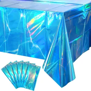 6 Pack Ocean Tablecloths Iridescent Plastic Disposable Table Cloth Rectangle Water Wave Table Covers for Under Sea Ocean Pool Beach Party Decorations, 54 x 108Inch