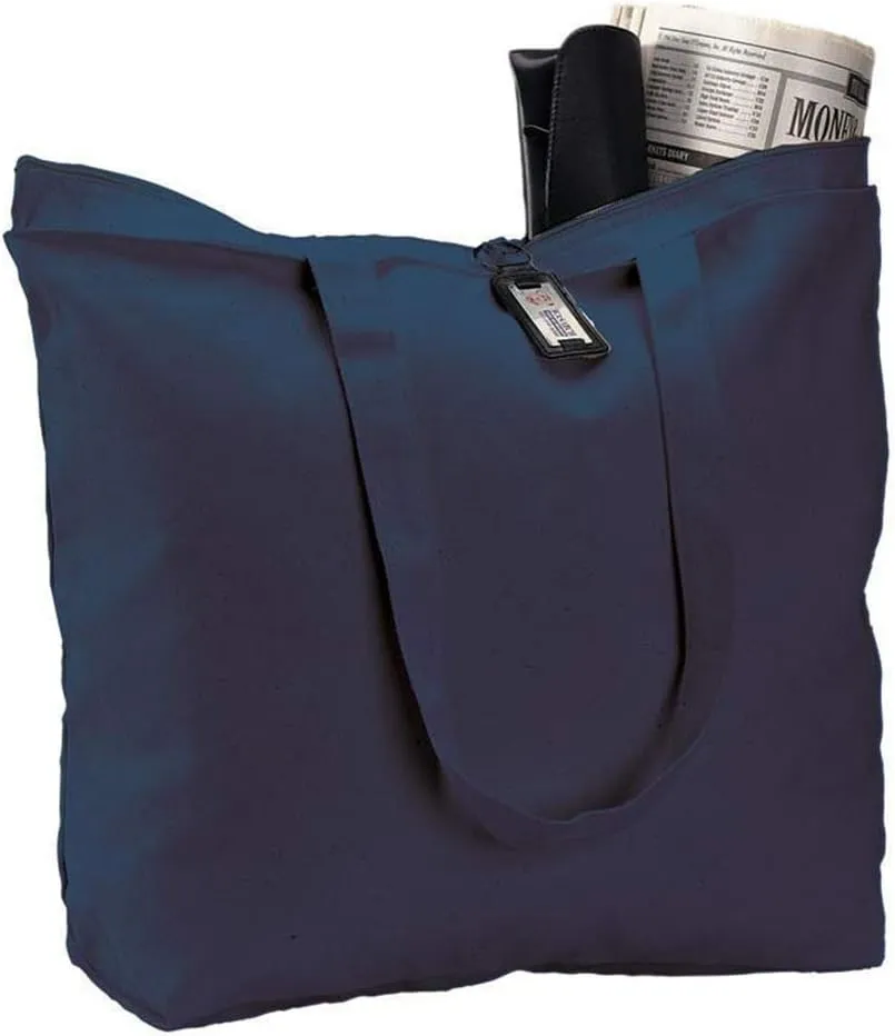 (6 Pack) Set of 6 Heavy Canvas Large Tote Bag with Zippered Closure (Navy)