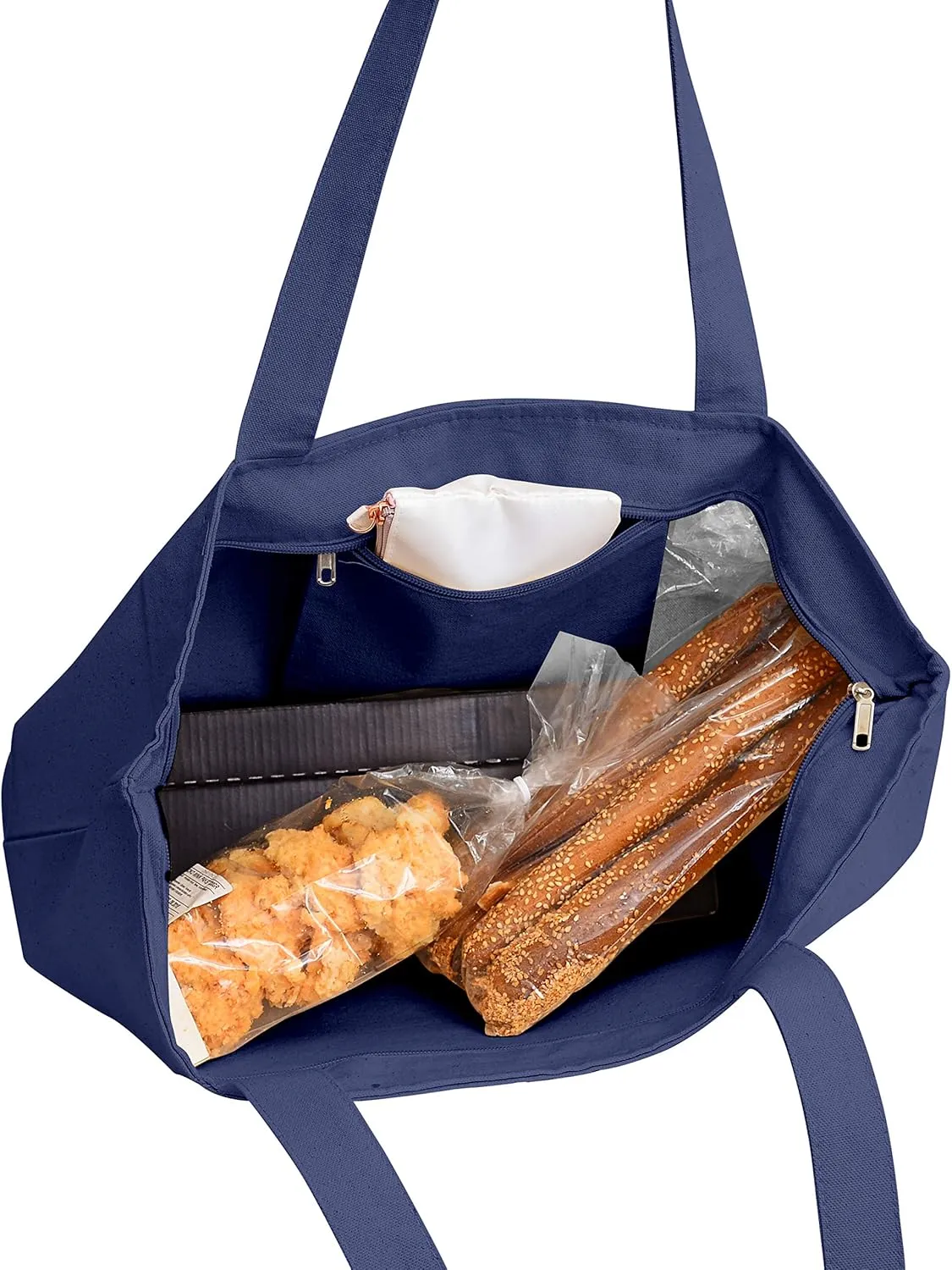 (6 Pack) Set of 6 Heavy Canvas Large Tote Bag with Zippered Closure (Navy)