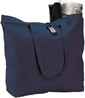 (6 Pack) Set of 6 Heavy Canvas Large Tote Bag with Zippered Closure (Navy)