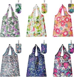 6 Pcs Reusable Shopping Bags, Foldable Grocery Bags in Pocket, Eco-friendly Travel Recycle Shopping Bags,Waterproof and Machine Washable, for Daily Shopping Supplies load