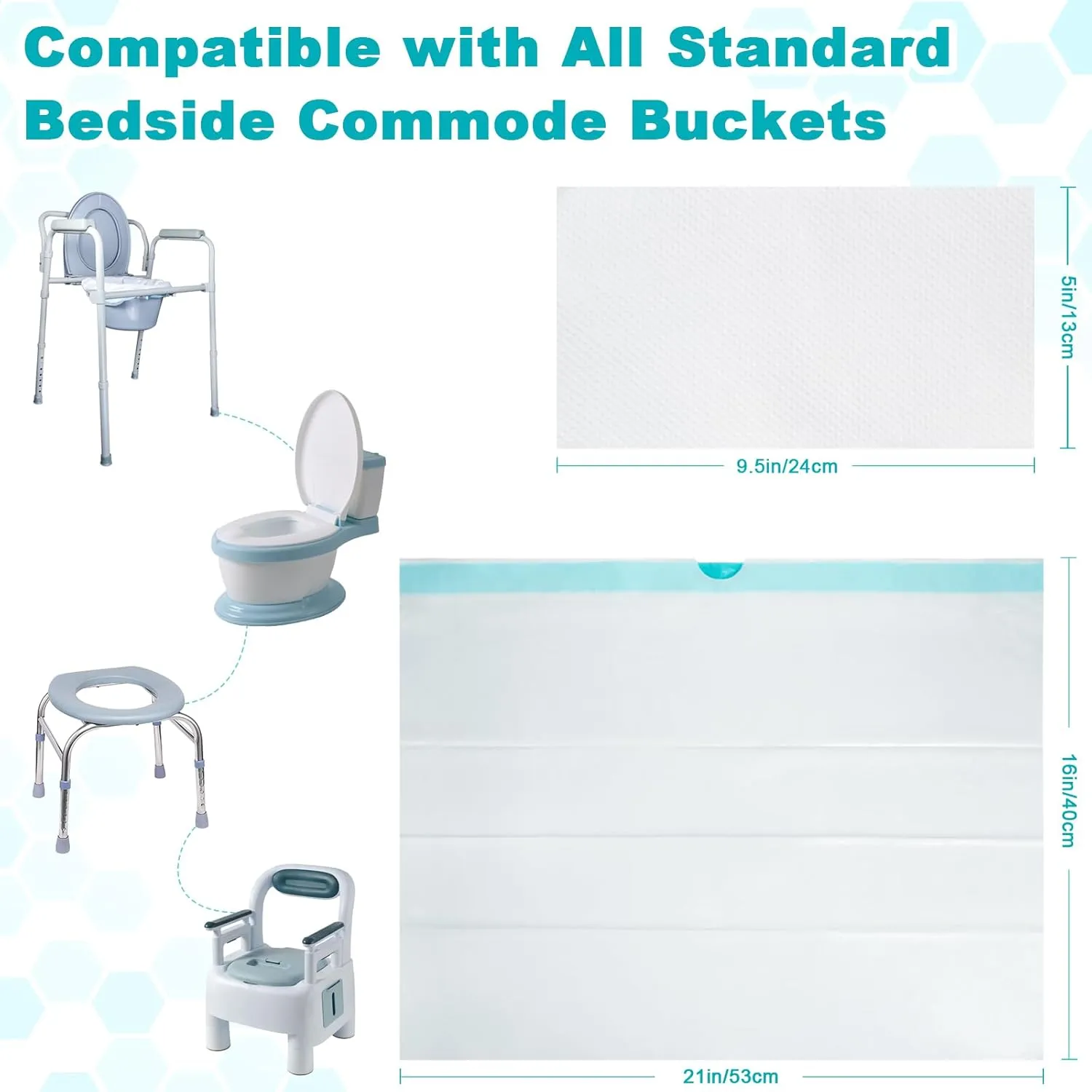 60 Commode Liners with Absorbent Pads, 60 Bedside Commode Liners and 60 Pads for Commode Bucket, Disposable Commode Bags for Adults, Portable Leak-Proof Potty Chair Liners (21*16in-60 60)