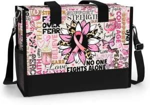 84hoods Large Waterproof Tote Bag with Pockets and Zipper for Travel, Work, Grocery. Breast Cancer Awareness Gift for Women.