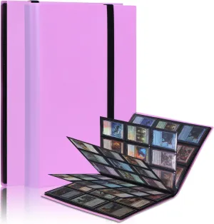 9 Pocket Card Binder, Collectible Trading Card Albums Fits 360 Cards with 20 Sleeves, Portable Trading Card Binder Collection Album Holder, Game Card Case book With Elastic Band for Gifts-Pink Purple