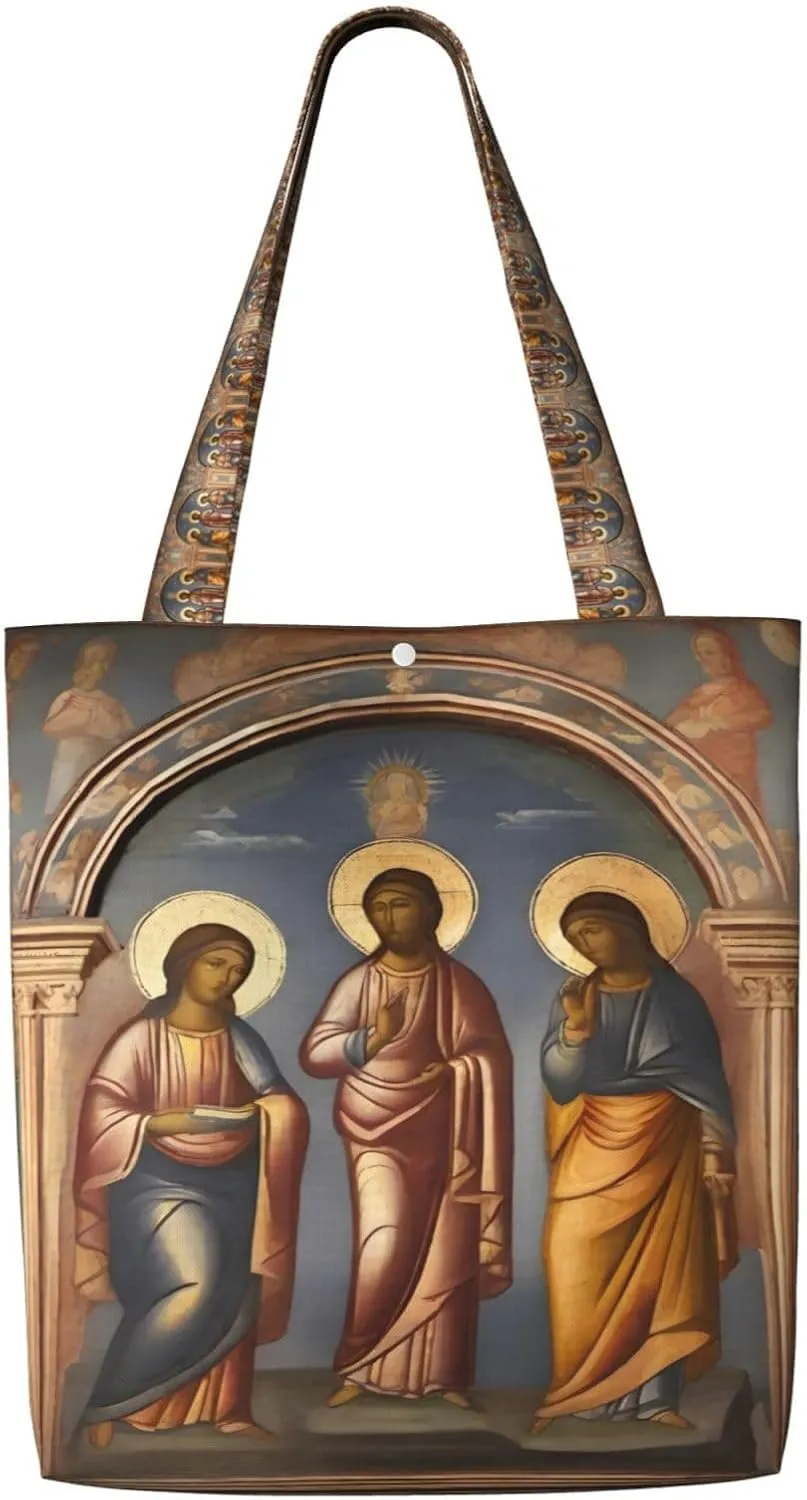 a Divine Frescoes Durable Canvas Shoulder Shopping Bag for Women Everyday Use