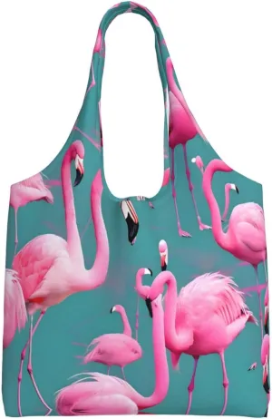 A flock of flamingos Printed single-shoulder canvas bag, large-capacity grocery shopping bag, light and easy to carry