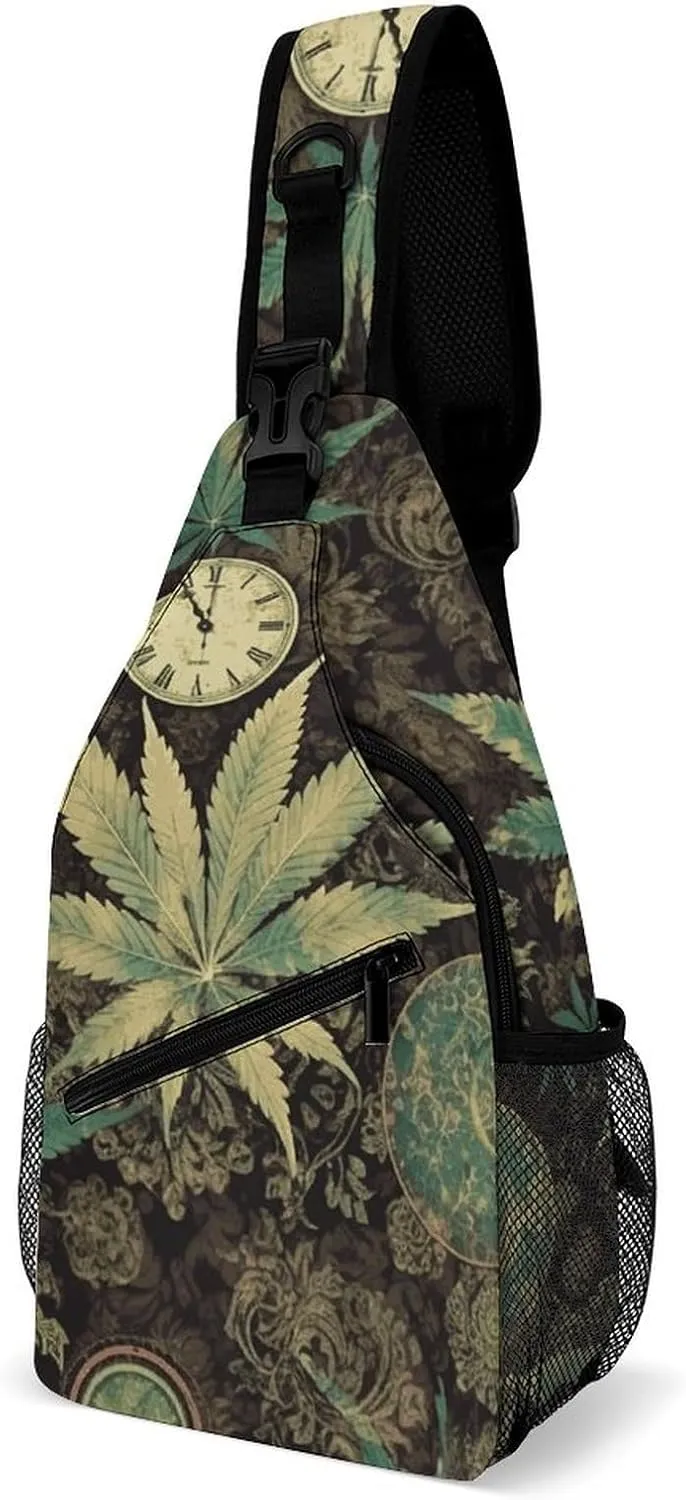 A Puff in Time Weed Marijuana Crossbody Sling Bag for Women Men Casual Sling Backpack Travel Chest Bag Lightweight Chest Pack Man Purse Shoulder Bags Side Backpack Daypack for Travel Hiking Cycling