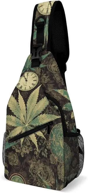 A Puff in Time Weed Marijuana Crossbody Sling Bag for Women Men Casual Sling Backpack Travel Chest Bag Lightweight Chest Pack Man Purse Shoulder Bags Side Backpack Daypack for Travel Hiking Cycling