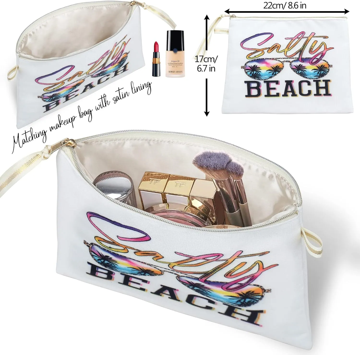 ABAMERICA Beach Bags Waterproof Sandproof Beach Tote Pool Bag with Zipper 7 Pockets Cosmetic Bag, Large Self Standing