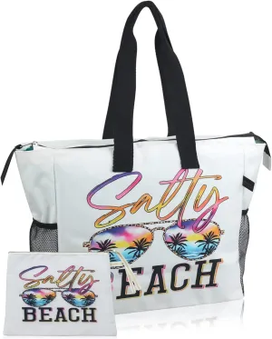ABAMERICA Beach Bags Waterproof Sandproof Beach Tote Pool Bag with Zipper 7 Pockets Cosmetic Bag, Large Self Standing