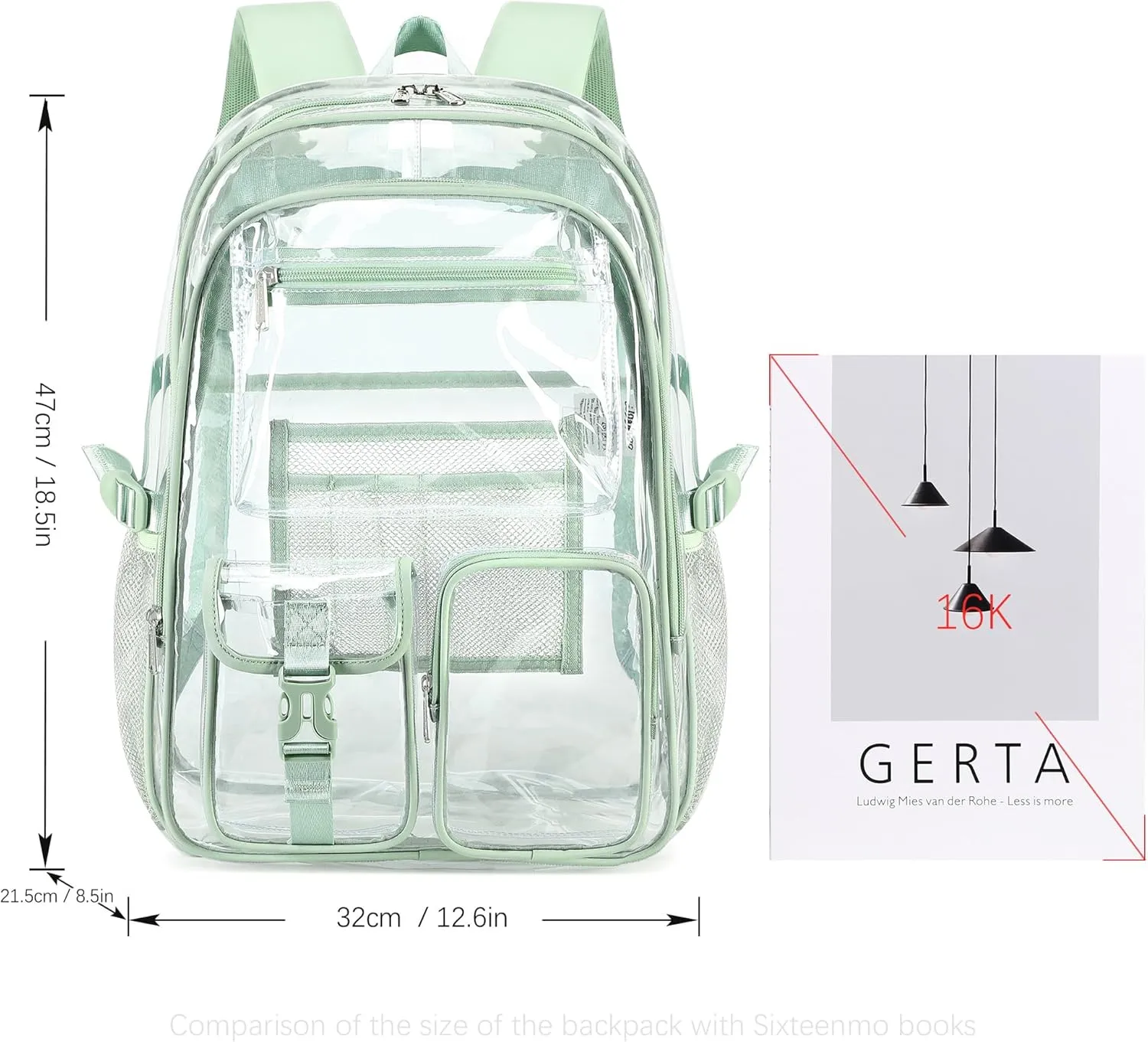 abshoo Large Clear Backpack For Girls Women Heavy Duty Transparent Backpacks Clear School Bookbag (Light Green)