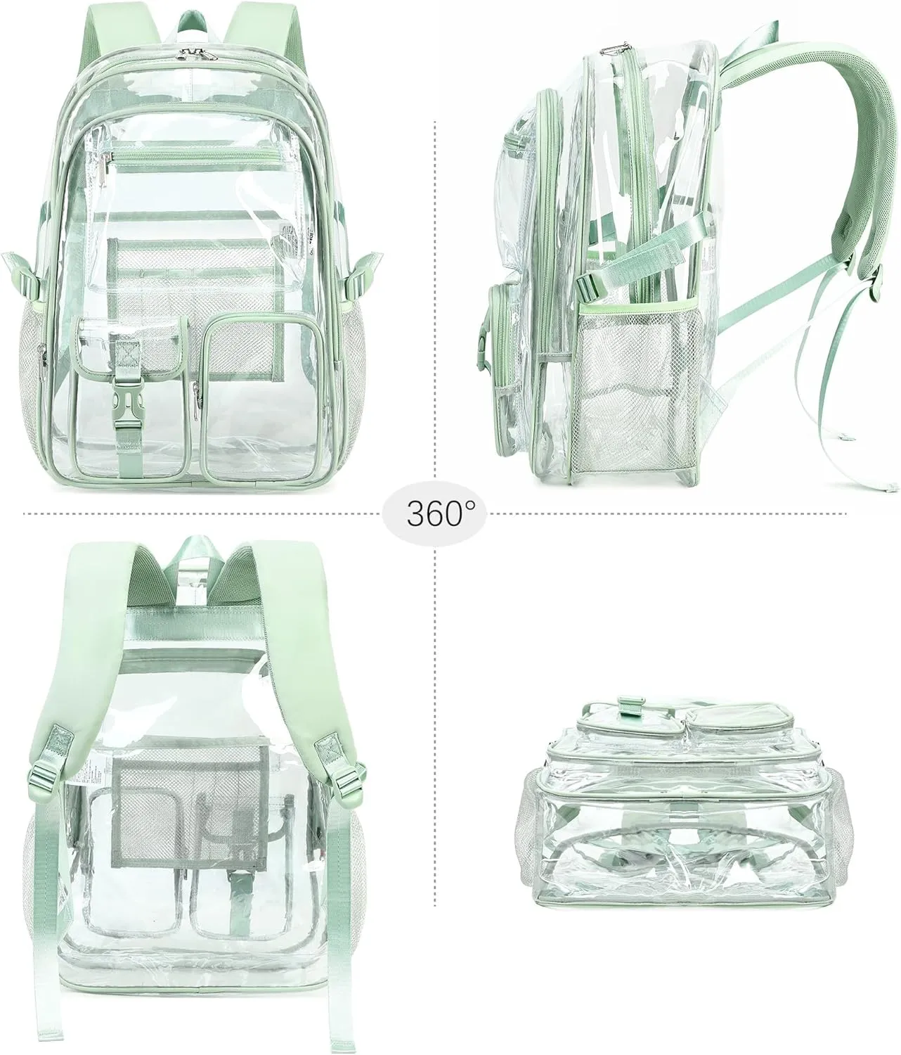 abshoo Large Clear Backpack For Girls Women Heavy Duty Transparent Backpacks Clear School Bookbag (Light Green)