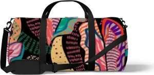 Abstract Colorful Tropical Leaves Texture Sports Duffel Bag Travel Gym Tote Bags Lightweight Durable Shoulder Strap Waterproof Polyester Outside Mesh Pocket Overnight Trip Duffel Bag for Women Men