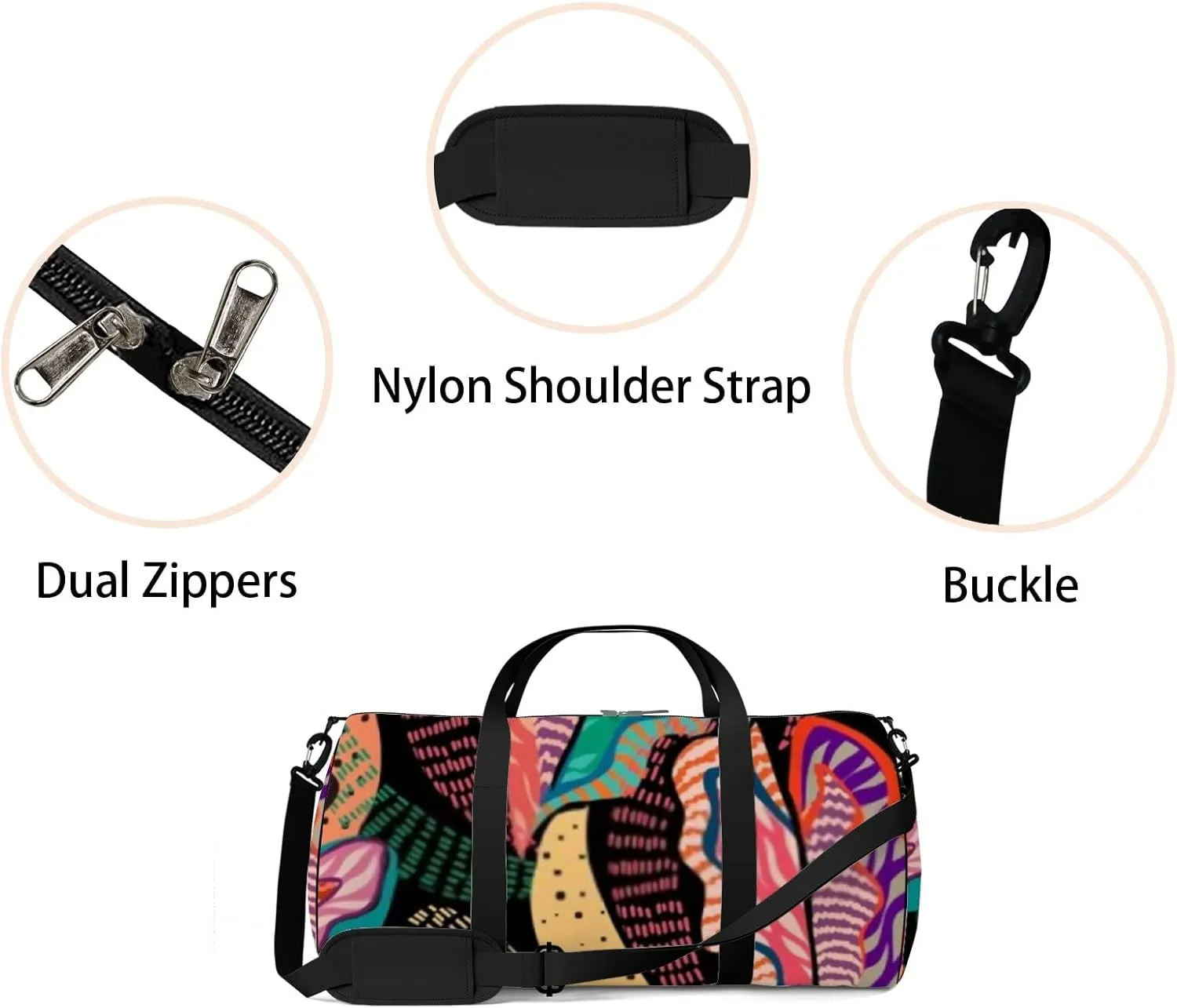 Abstract Colorful Tropical Leaves Texture Sports Duffel Bag Travel Gym Tote Bags Lightweight Durable Shoulder Strap Waterproof Polyester Outside Mesh Pocket Overnight Trip Duffel Bag for Women Men