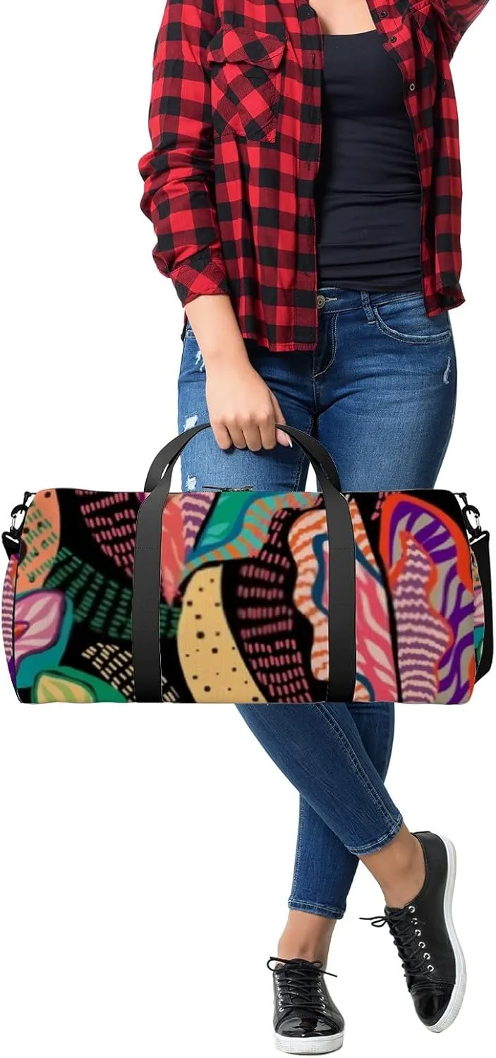 Abstract Colorful Tropical Leaves Texture Sports Duffel Bag Travel Gym Tote Bags Lightweight Durable Shoulder Strap Waterproof Polyester Outside Mesh Pocket Overnight Trip Duffel Bag for Women Men