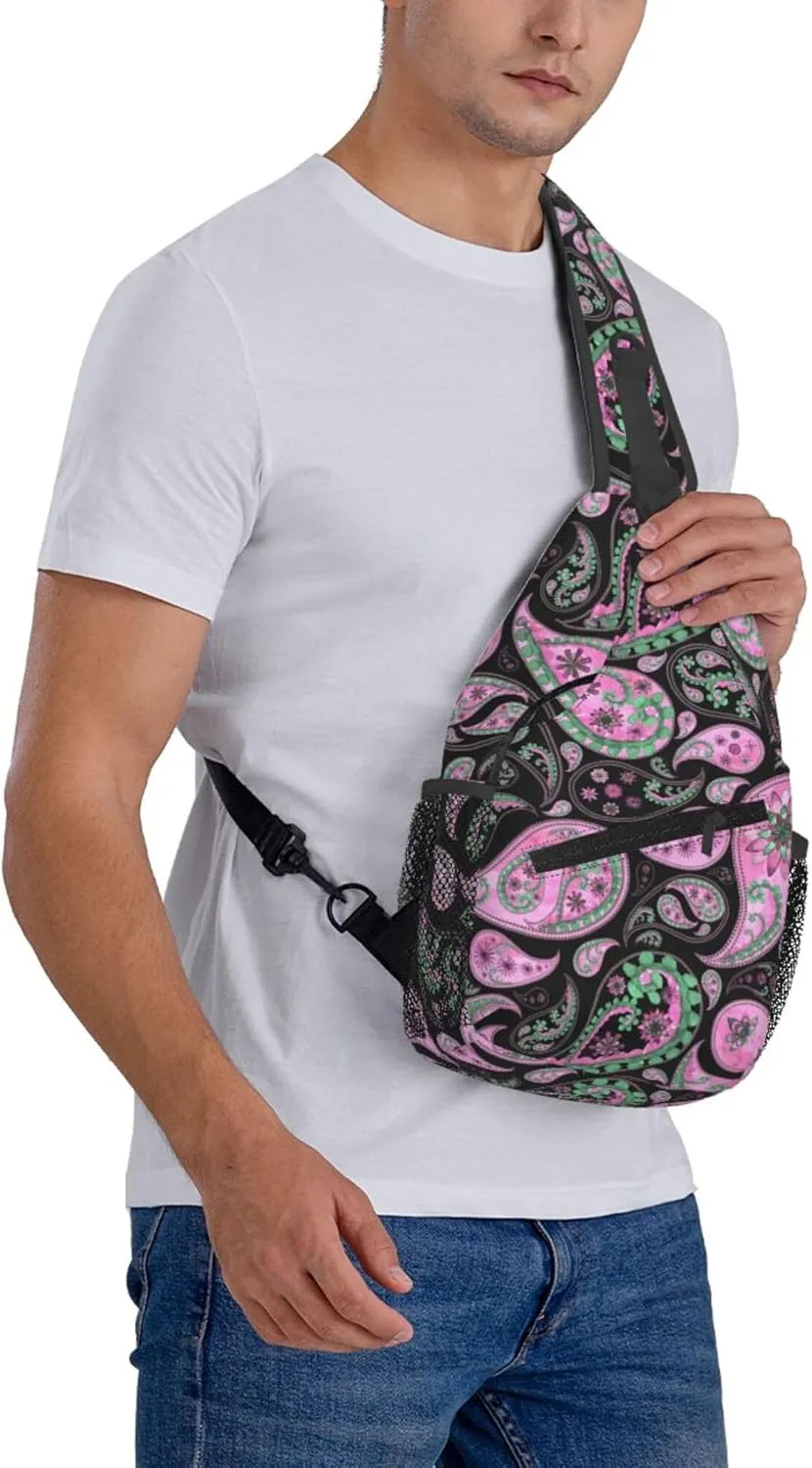 Abstract Floral Mandala Sling Backpack Crossbody Bag, Chest Bag Daypack Fanny Pack Cross Body Bag for Outdoors Hiking Traveling