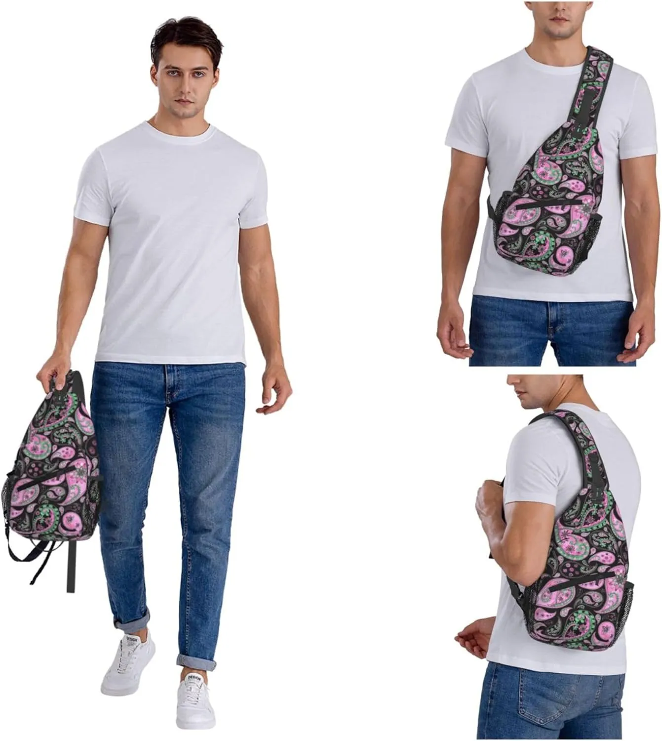 Abstract Floral Mandala Sling Backpack Crossbody Bag, Chest Bag Daypack Fanny Pack Cross Body Bag for Outdoors Hiking Traveling