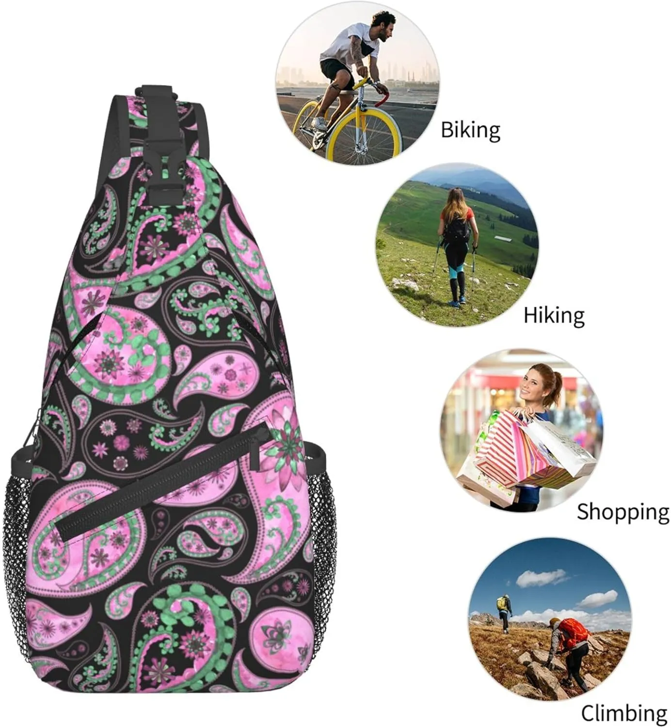 Abstract Floral Mandala Sling Backpack Crossbody Bag, Chest Bag Daypack Fanny Pack Cross Body Bag for Outdoors Hiking Traveling