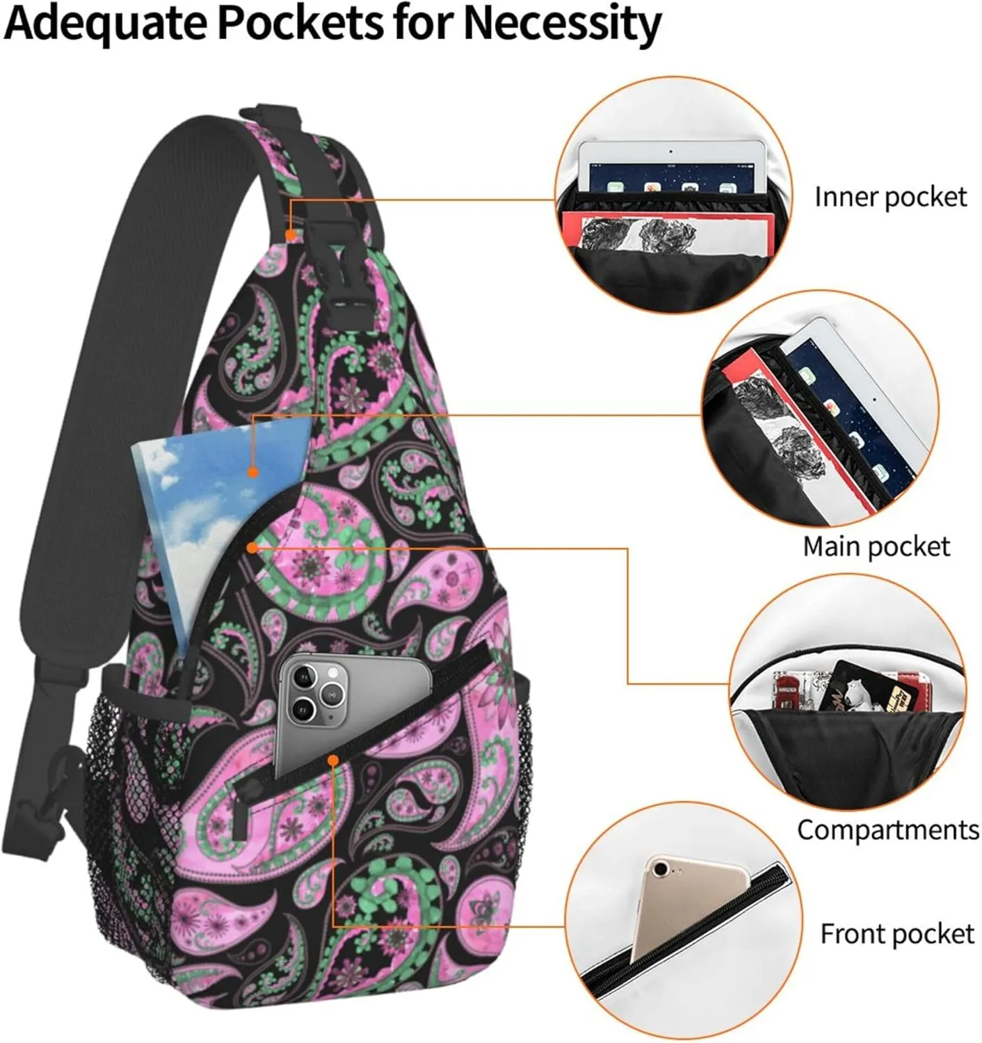 Abstract Floral Mandala Sling Backpack Crossbody Bag, Chest Bag Daypack Fanny Pack Cross Body Bag for Outdoors Hiking Traveling
