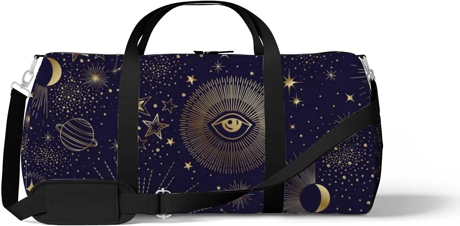 Abstract Sky Stars Moon Night Sports Duffel Bag Travel Gym Tote Bags Lightweight Durable Shoulder Strap Waterproof Polyester Outside Mesh Pocket Overnight Trip Duffel Bag for Women Men