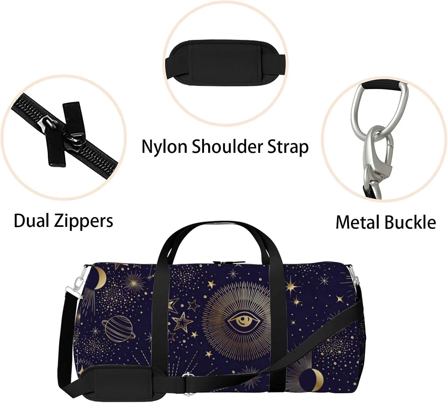 Abstract Sky Stars Moon Night Sports Duffel Bag Travel Gym Tote Bags Lightweight Durable Shoulder Strap Waterproof Polyester Outside Mesh Pocket Overnight Trip Duffel Bag for Women Men