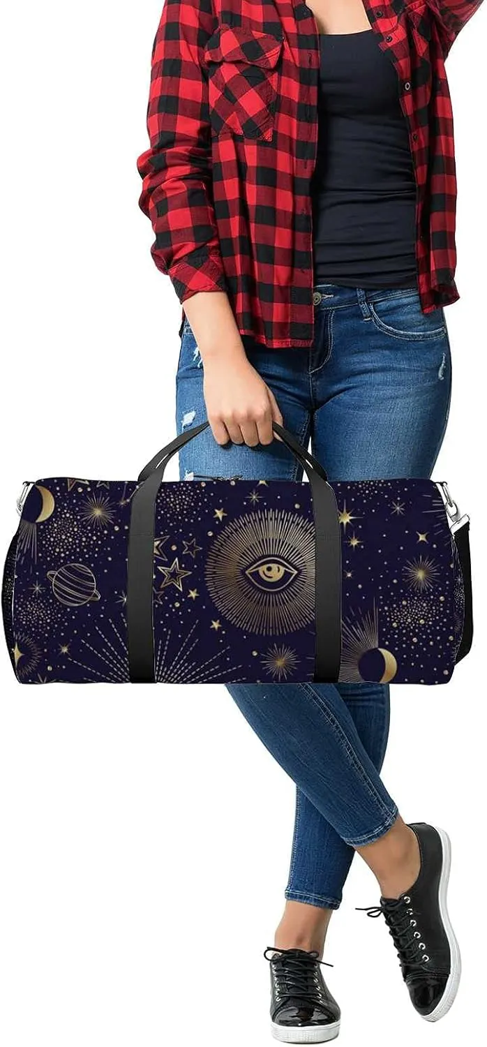 Abstract Sky Stars Moon Night Sports Duffel Bag Travel Gym Tote Bags Lightweight Durable Shoulder Strap Waterproof Polyester Outside Mesh Pocket Overnight Trip Duffel Bag for Women Men