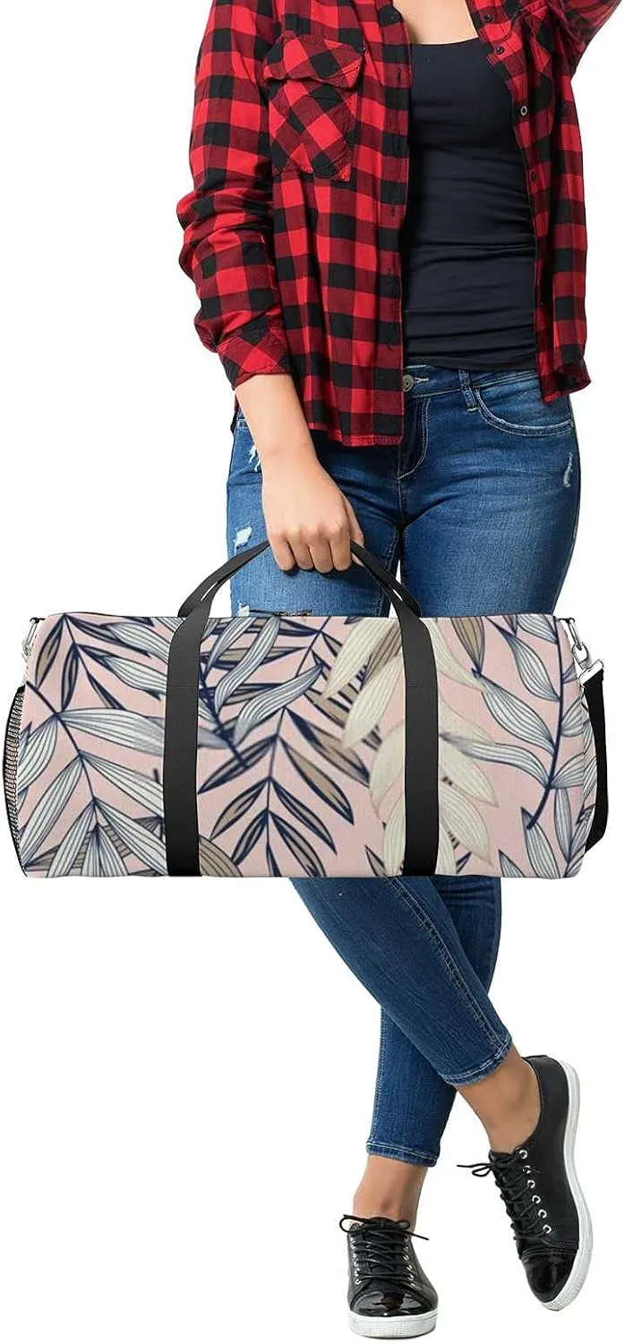 Abstract Tropical Leaves Sports Duffel Bag Travel Gym Tote Bags Lightweight Durable Shoulder Strap Waterproof Polyester Outside Mesh Pocket Overnight Trip Duffel Bag for Women Men