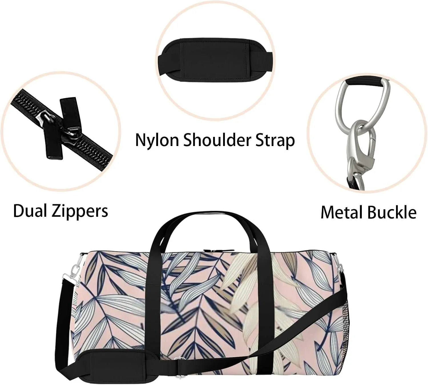 Abstract Tropical Leaves Sports Duffel Bag Travel Gym Tote Bags Lightweight Durable Shoulder Strap Waterproof Polyester Outside Mesh Pocket Overnight Trip Duffel Bag for Women Men