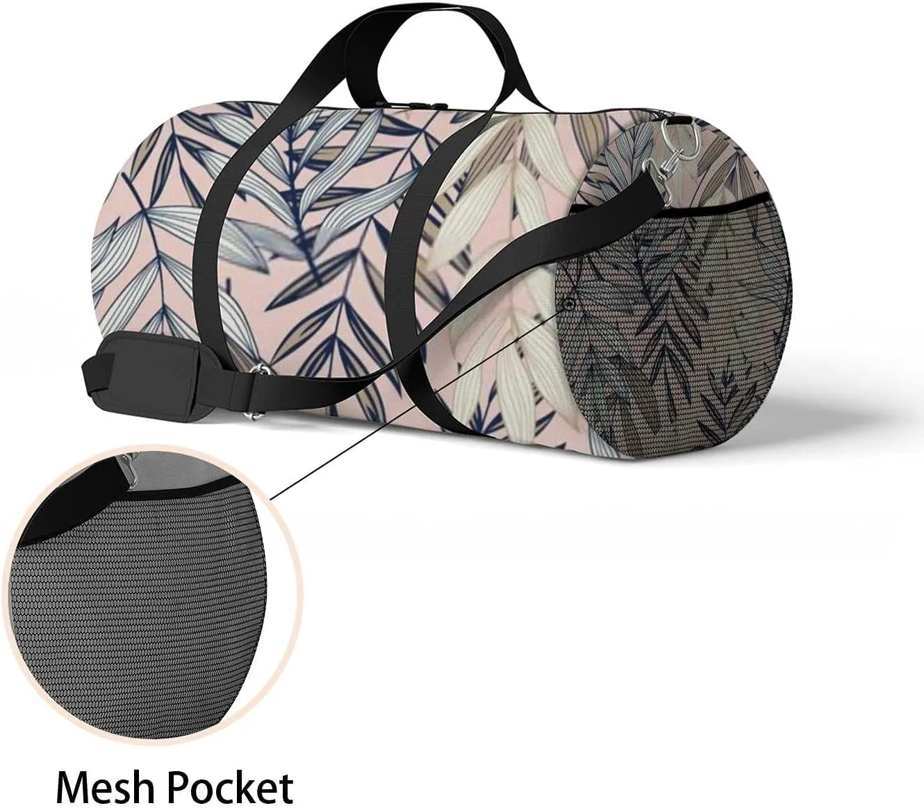 Abstract Tropical Leaves Sports Duffel Bag Travel Gym Tote Bags Lightweight Durable Shoulder Strap Waterproof Polyester Outside Mesh Pocket Overnight Trip Duffel Bag for Women Men