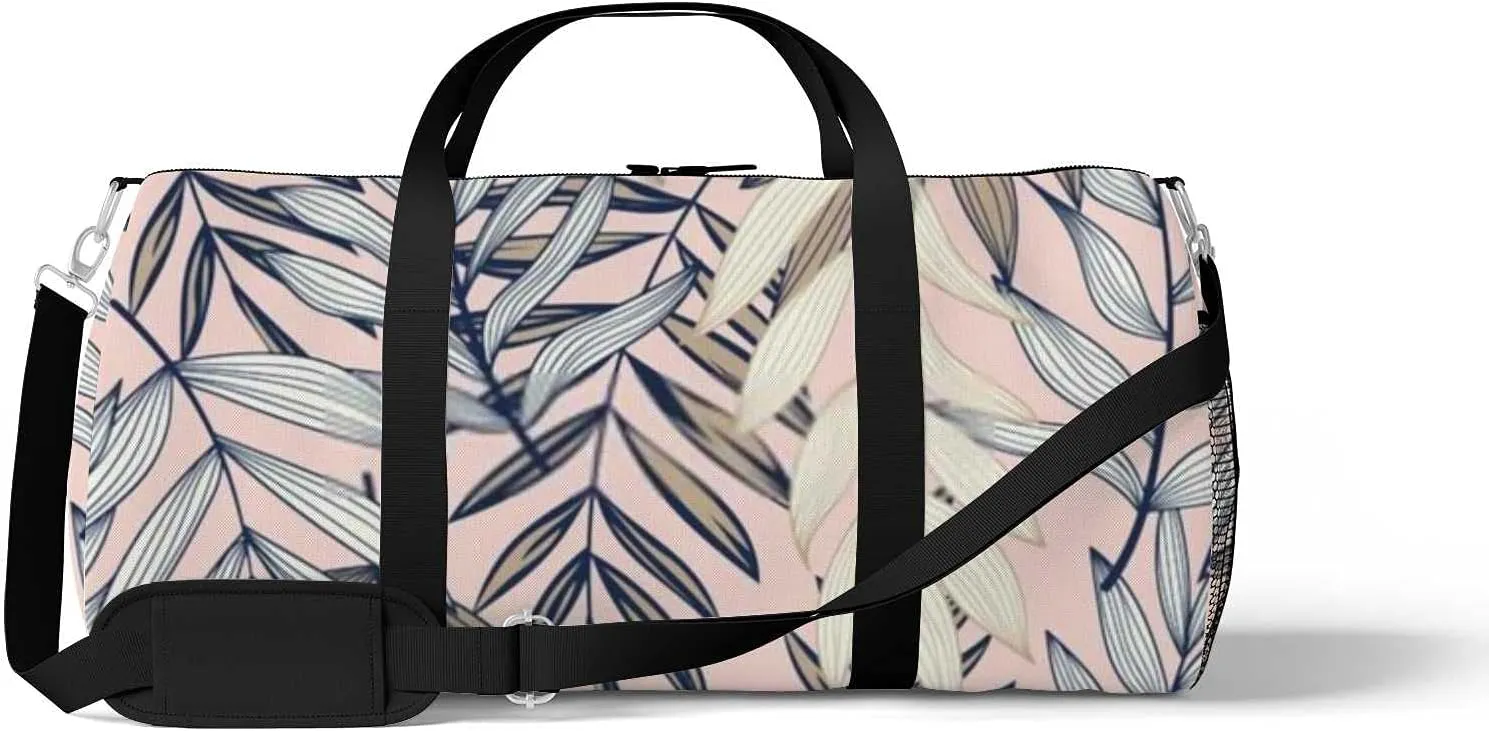 Abstract Tropical Leaves Sports Duffel Bag Travel Gym Tote Bags Lightweight Durable Shoulder Strap Waterproof Polyester Outside Mesh Pocket Overnight Trip Duffel Bag for Women Men