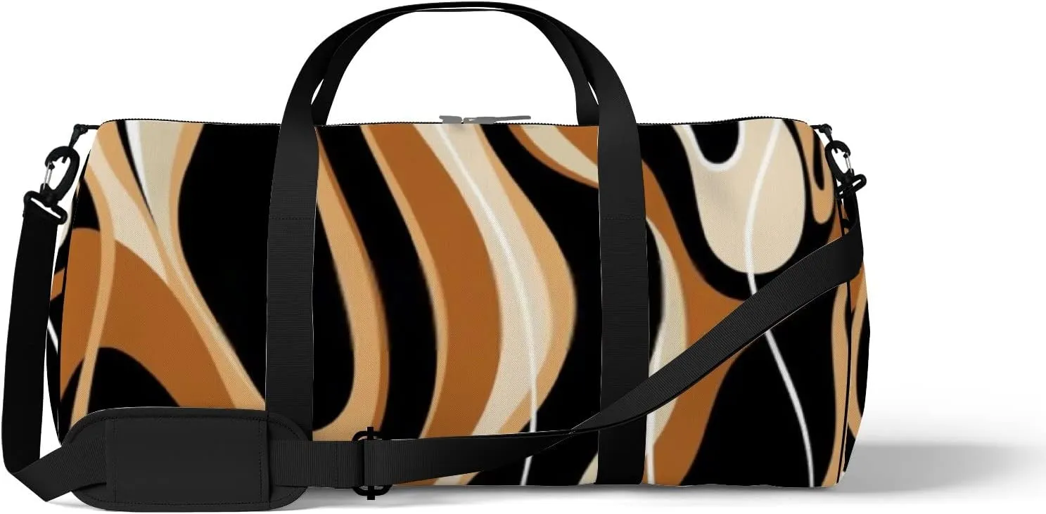 Abstract Wave Line Art Sports Duffel Bag Travel Gym Tote Bags Lightweight Durable Shoulder Strap Waterproof Polyester Outside Mesh Pocket Overnight Trip Duffel Bag for Women Men