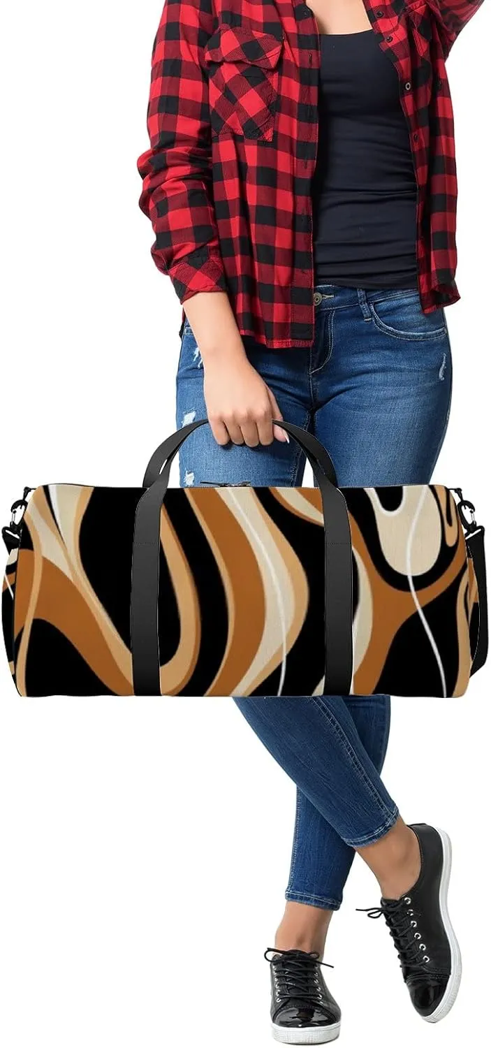 Abstract Wave Line Art Sports Duffel Bag Travel Gym Tote Bags Lightweight Durable Shoulder Strap Waterproof Polyester Outside Mesh Pocket Overnight Trip Duffel Bag for Women Men