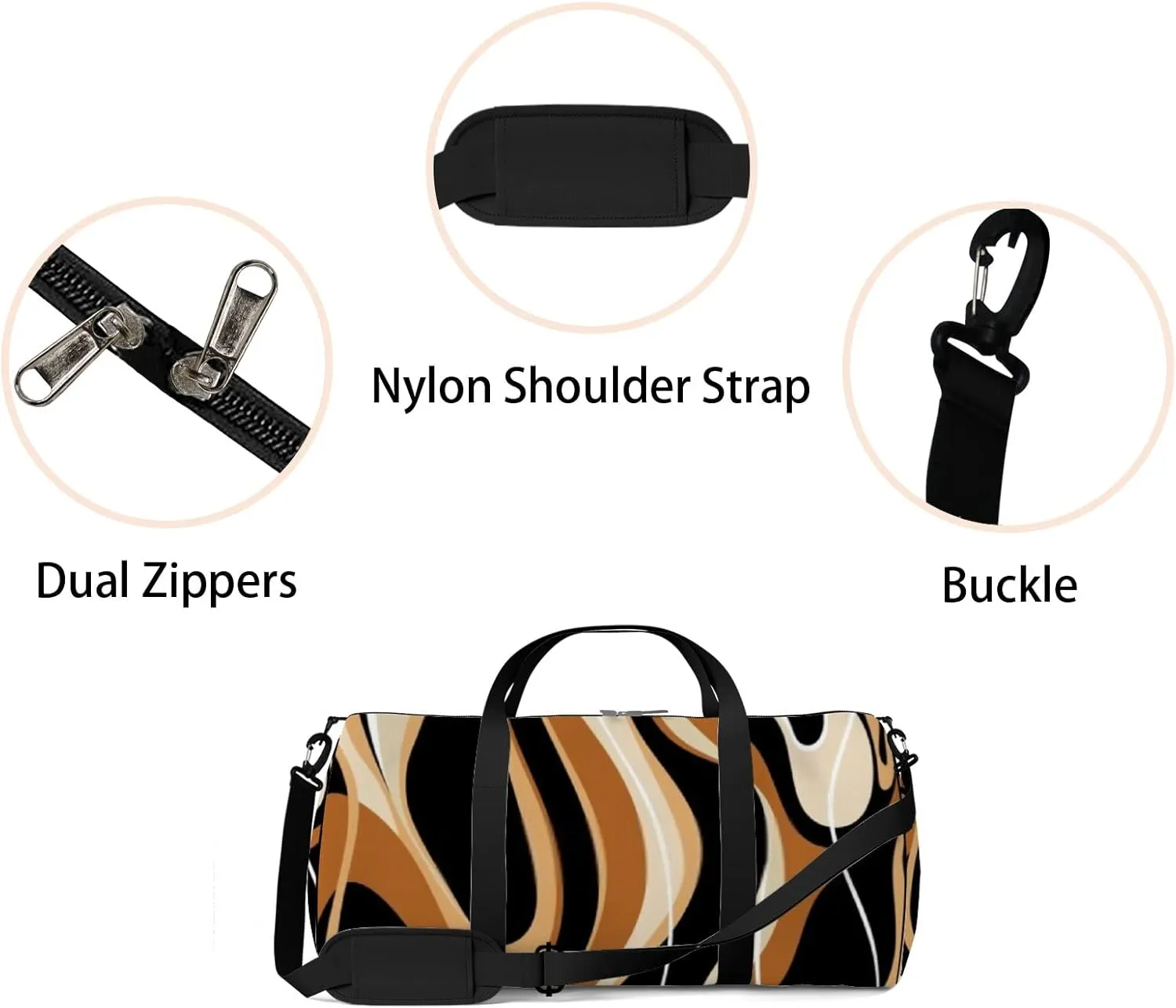 Abstract Wave Line Art Sports Duffel Bag Travel Gym Tote Bags Lightweight Durable Shoulder Strap Waterproof Polyester Outside Mesh Pocket Overnight Trip Duffel Bag for Women Men