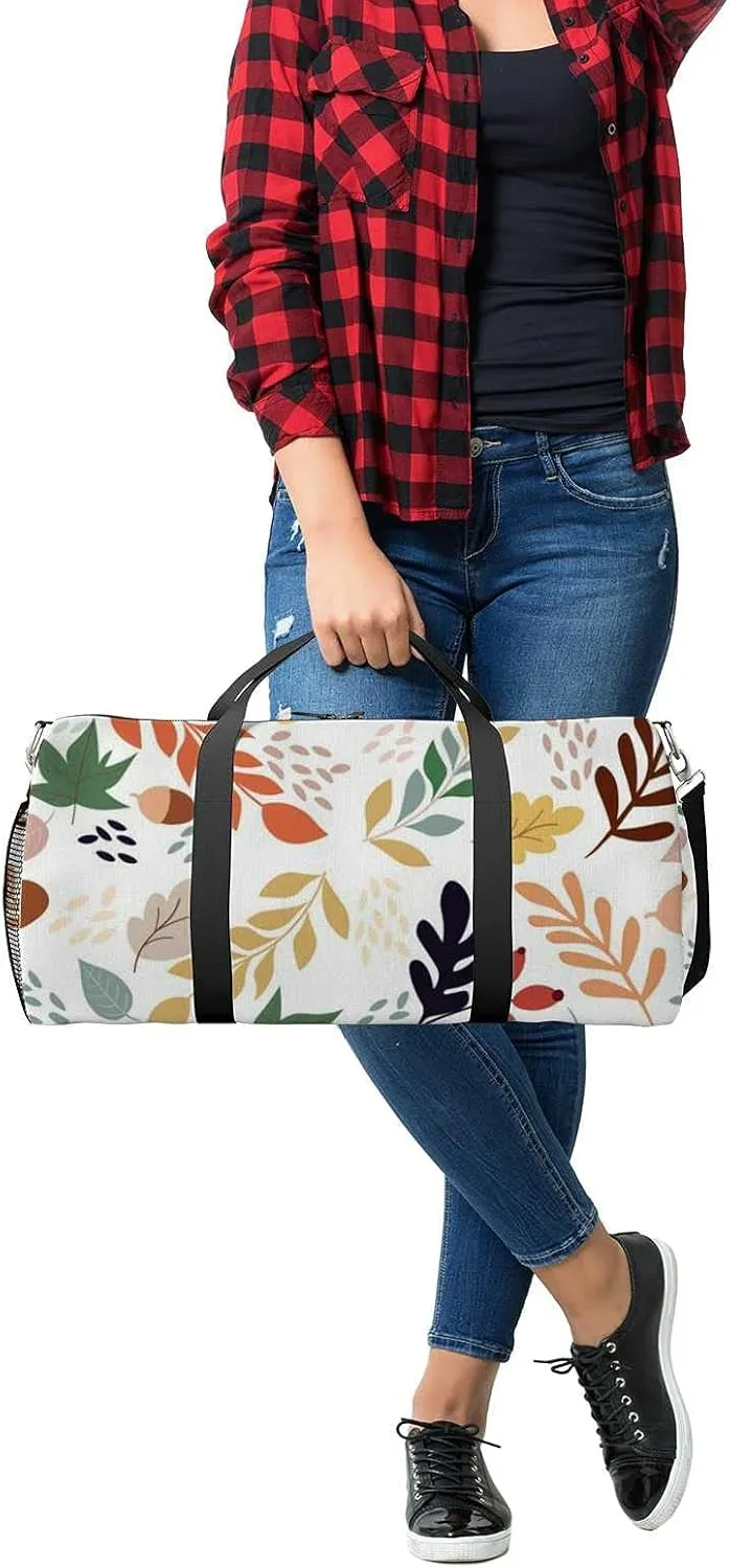 Acorns Autumn Leaves Sports Duffel Bag Travel Gym Tote Bags Lightweight Durable Shoulder Strap Waterproof Polyester Outside Mesh Pocket Overnight Trip Duffel Bag for Women Men