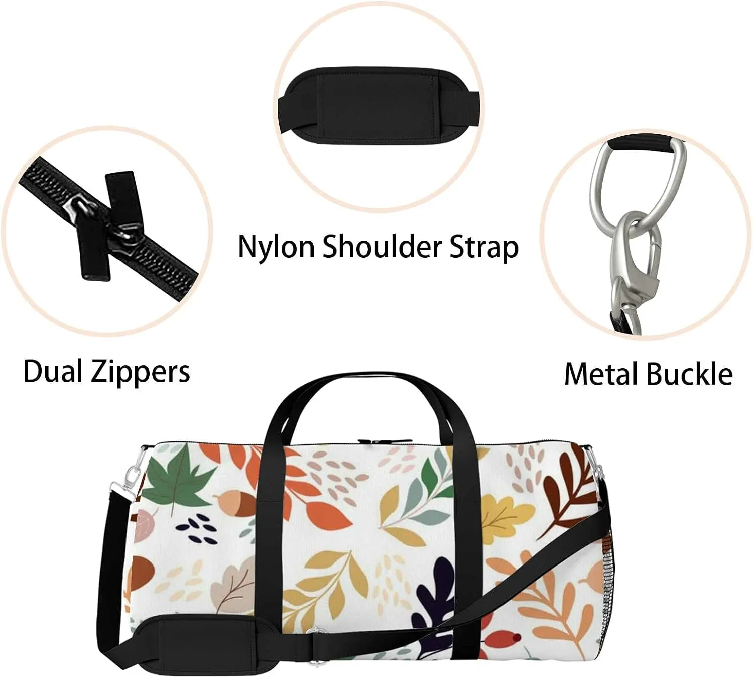 Acorns Autumn Leaves Sports Duffel Bag Travel Gym Tote Bags Lightweight Durable Shoulder Strap Waterproof Polyester Outside Mesh Pocket Overnight Trip Duffel Bag for Women Men