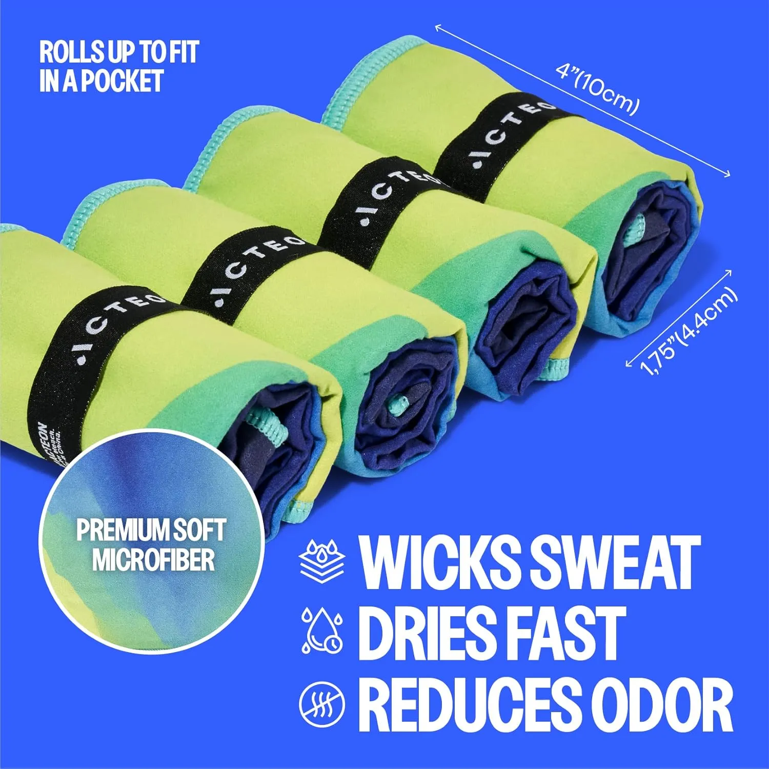 Acteon Quick Dry Microfiber Gym Towel, 4 Pack Odor-Free, Super Absorbent Workout Towels, Body Sweat