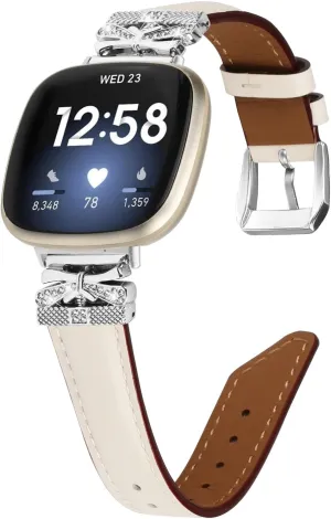 Adjustable Genuine Leather Wrist Replacement Strap Strap Compatible With Versa 3/ Sense/Sense 2/Versa 4,Replacement straps for watches with Metal Buckle For Women Men