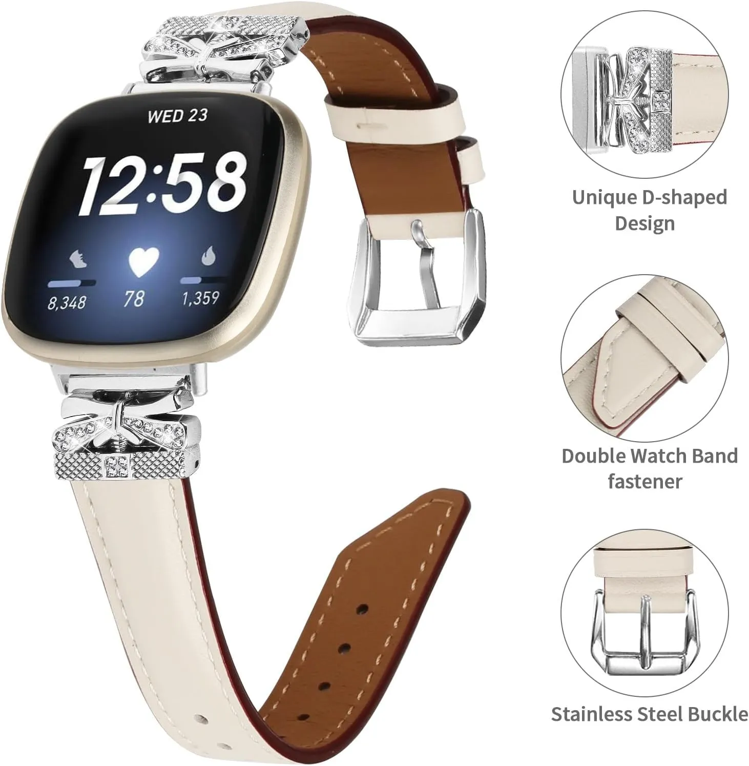 Adjustable Genuine Leather Wrist Replacement Strap Strap Compatible With Versa 3/ Sense/Sense 2/Versa 4,Replacement straps for watches with Metal Buckle For Women Men
