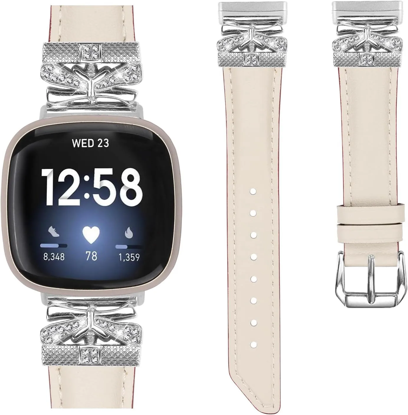 Adjustable Genuine Leather Wrist Replacement Strap Strap Compatible With Versa 3/ Sense/Sense 2/Versa 4,Replacement straps for watches with Metal Buckle For Women Men