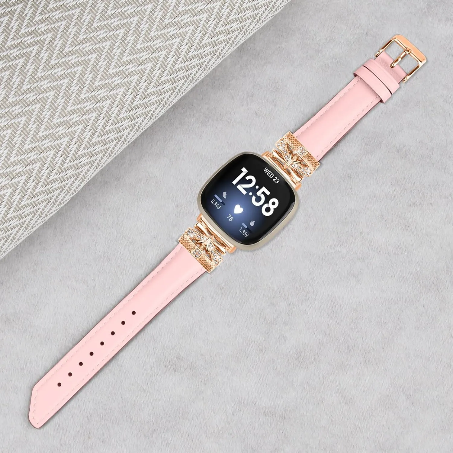 Adjustable Genuine Leather Wrist Strap Compatible With Versa 3/ Sense/Sense 2/Versa 4,Replacement straps for watches with Metal Buckle For Women Men