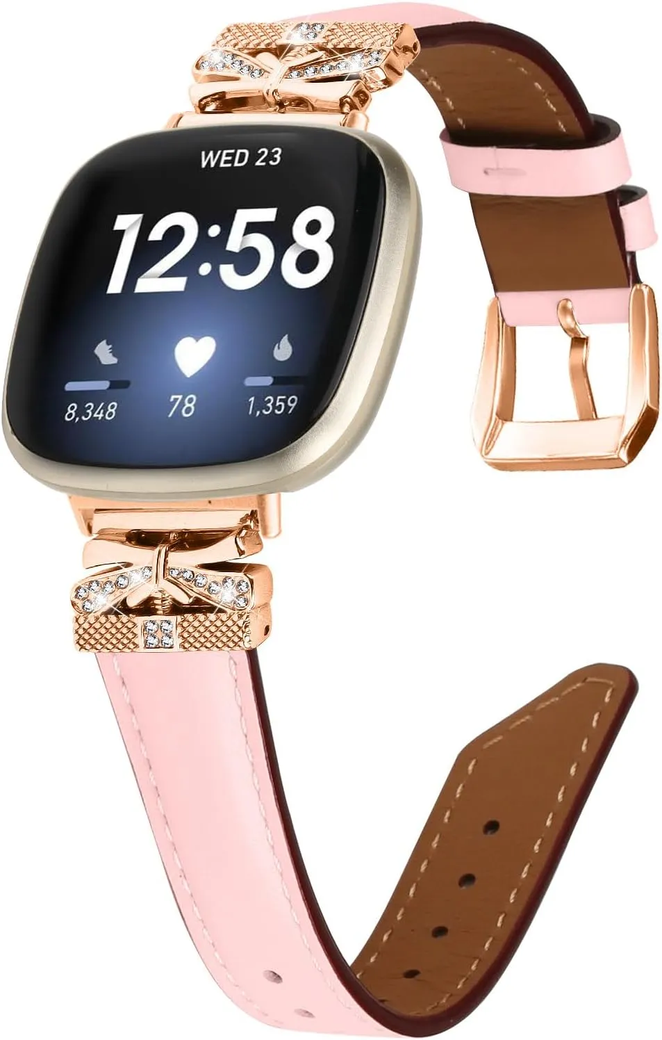 Adjustable Genuine Leather Wrist Strap Compatible With Versa 3/ Sense/Sense 2/Versa 4,Replacement straps for watches with Metal Buckle For Women Men