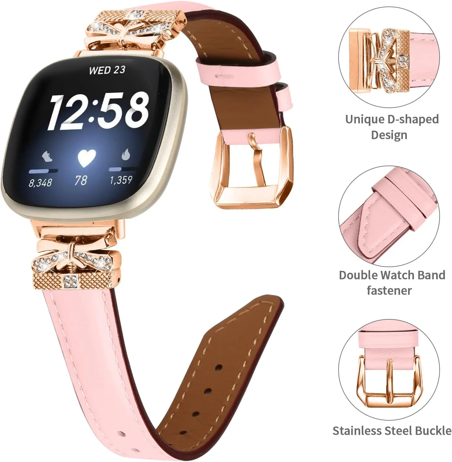 Adjustable Genuine Leather Wrist Strap Compatible With Versa 3/ Sense/Sense 2/Versa 4,Replacement straps for watches with Metal Buckle For Women Men