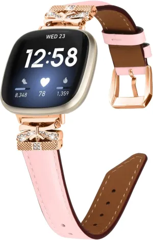 Adjustable Genuine Leather Wrist Strap Compatible With Versa 3/ Sense/Sense 2/Versa 4,Replacement straps for watches with Metal Buckle For Women Men