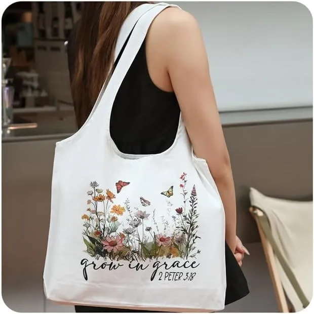Aesthetic Canvas Tote Bag for Women Reusable Casual Shoulder Shopping Canvas Bag Set for Beach Work